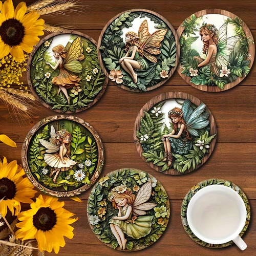 Fairy rustic coasters tea - fairy,