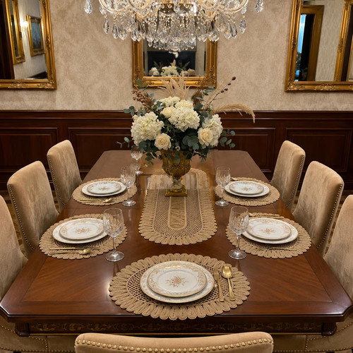 Beige crochet table - beige, and