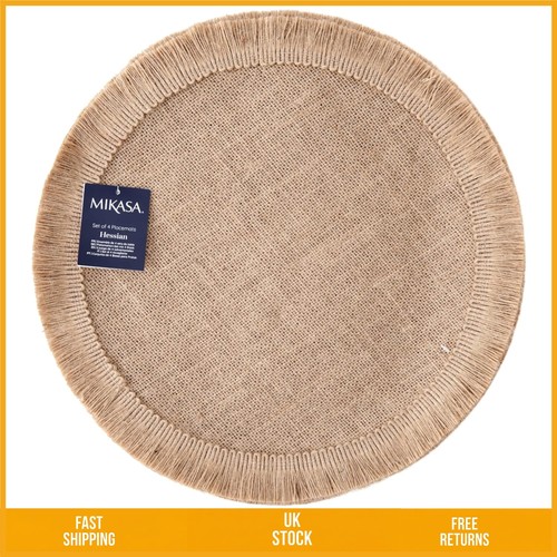 Rustic frayed hessian round - hessian,