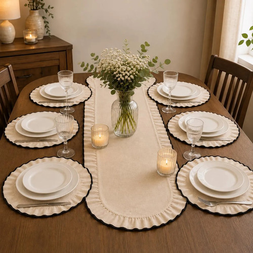 Beige linen table runner - linen,