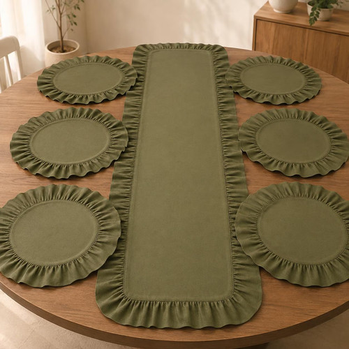 Olive green cotton table - olive,