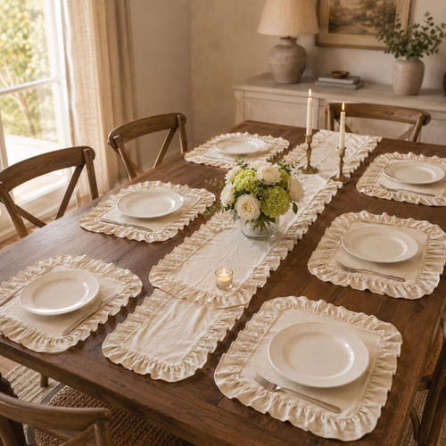 Cream cotton linen - cream, table