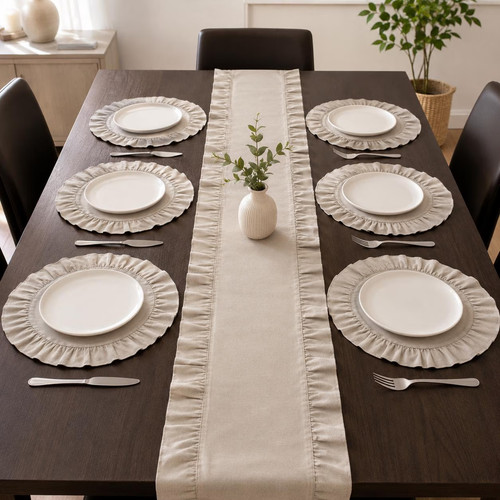 Light gray ruffle table - ruffle, linen